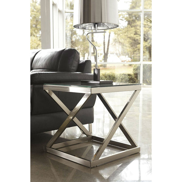 Modern Glass Top Metal Frame End Table Nightstand - Deals Kiosk