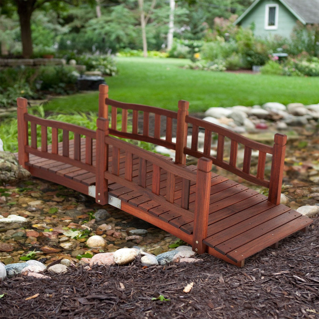 Durable Red Shorea Wood 6-Ft Garden Bridge with Hand Rails