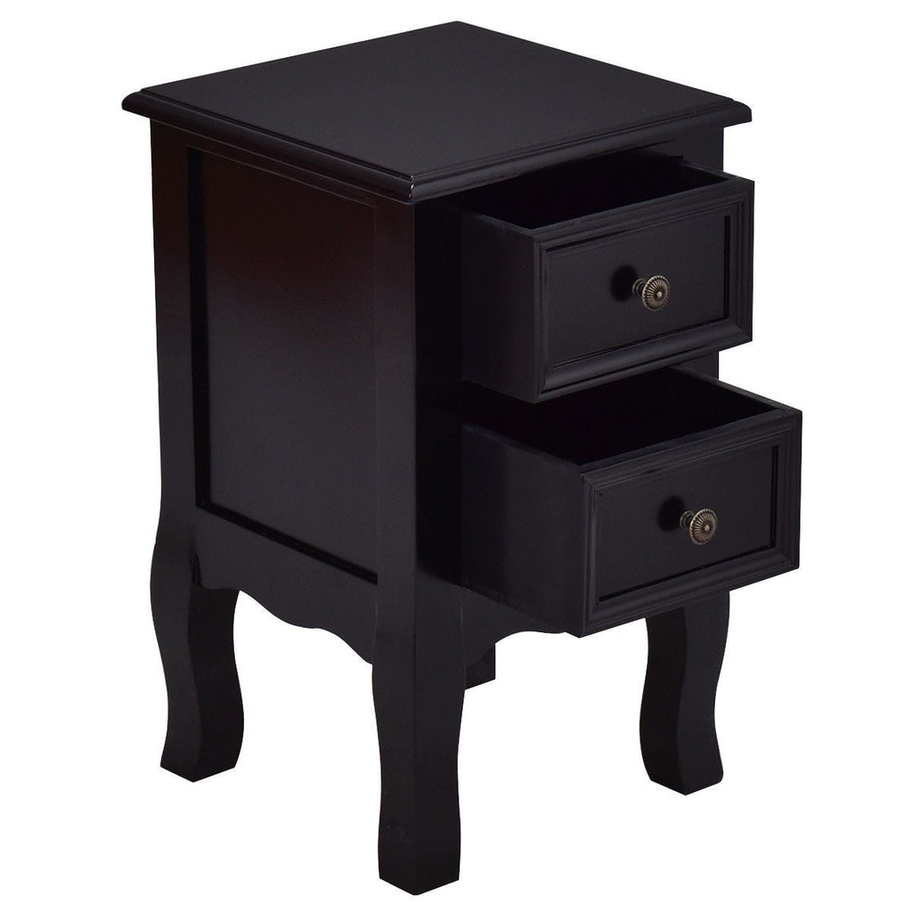 Black Wooden 2-Drawer Accent End Table Nightstand - Deals Kiosk