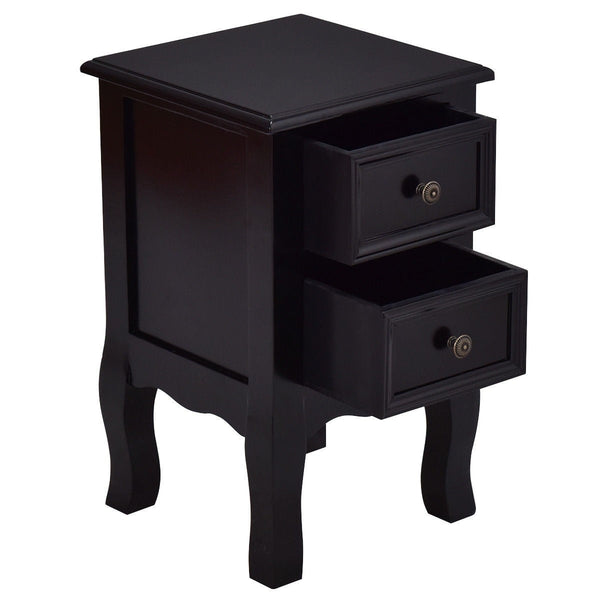 Black Wooden 2-Drawer Accent End Table Nightstand - Deals Kiosk