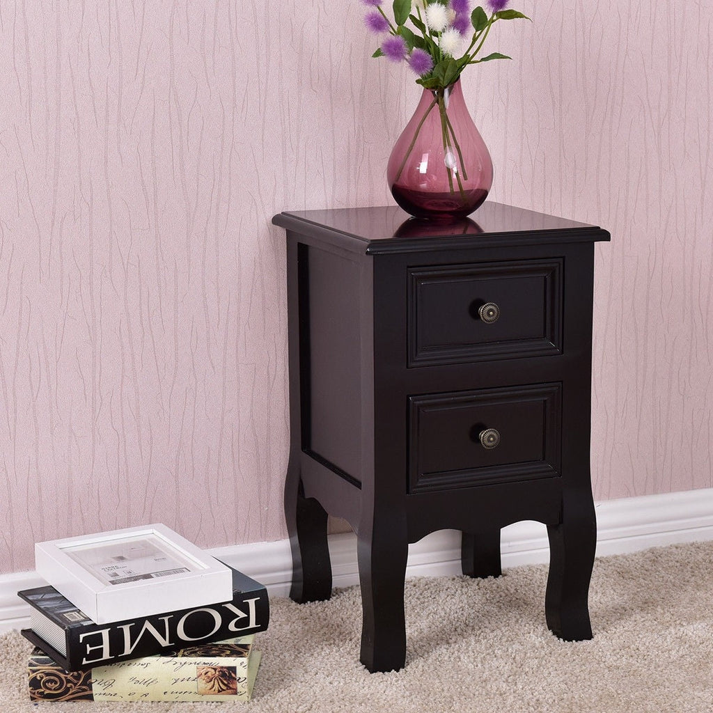 Black Wooden 2-Drawer Accent End Table Nightstand - Deals Kiosk