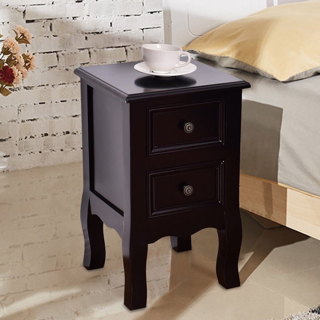 Black Wooden 2-Drawer Accent End Table Nightstand - Deals Kiosk
