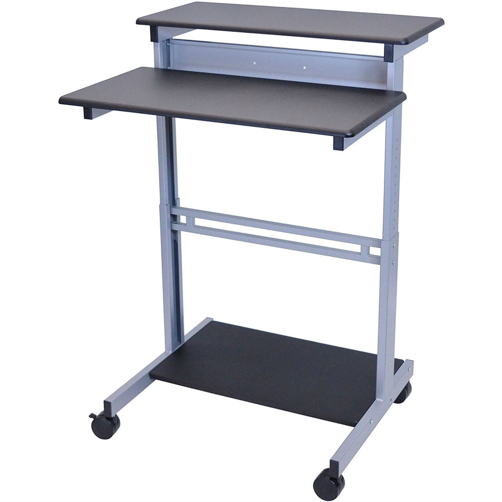 Black 32-inch Adjustable Height Standing Computer Desk with Silver Steel Frame - Deals Kiosk