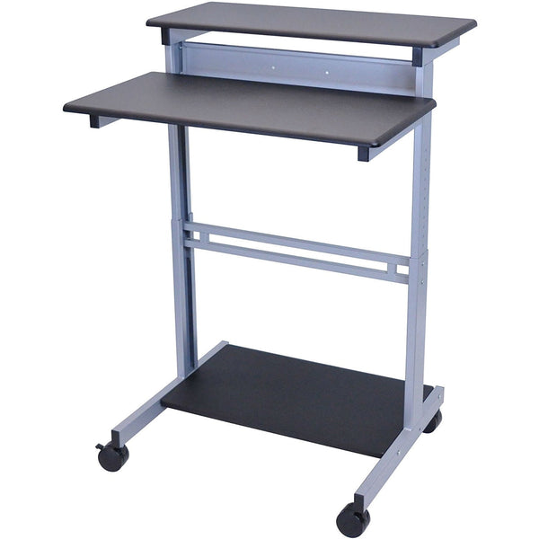 Black 32-inch Adjustable Height Standing Computer Desk with Silver Steel Frame - Deals Kiosk