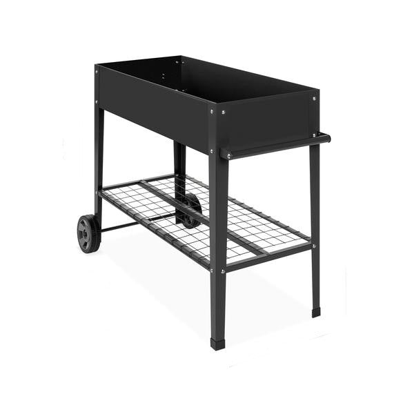 Mobile Black Metal Garden Potting Bench with Push Handle Wheels - Deals Kiosk