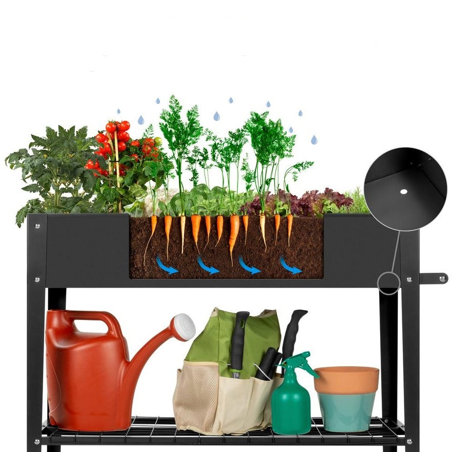 Mobile Black Metal Garden Potting Bench with Push Handle Wheels - Deals Kiosk