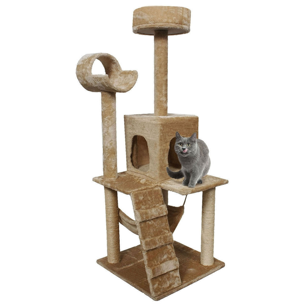 Beige 52 Inch Large Cat Tree Condo Post Hammock Pet Play House - Deals Kiosk