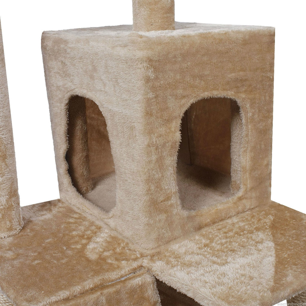 Beige 52 Inch Large Cat Tree Condo Post Hammock Pet Play House - Deals Kiosk