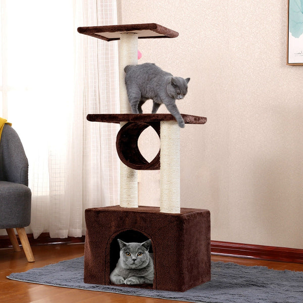 Brown 37 Inch Cat Tree Condo Kitten Play House Scratcher Post - Deals Kiosk