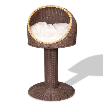 Brown 17 Inch Elevated Rattan Cat Bed with Plush Cushion