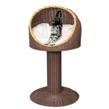 Brown 17 Inch Elevated Rattan Cat Bed with Plush Cushion - Deals Kiosk