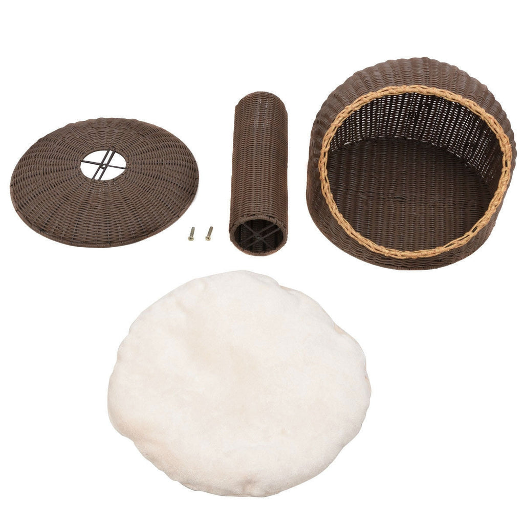Brown 17 Inch Elevated Rattan Cat Bed with Plush Cushion - Deals Kiosk