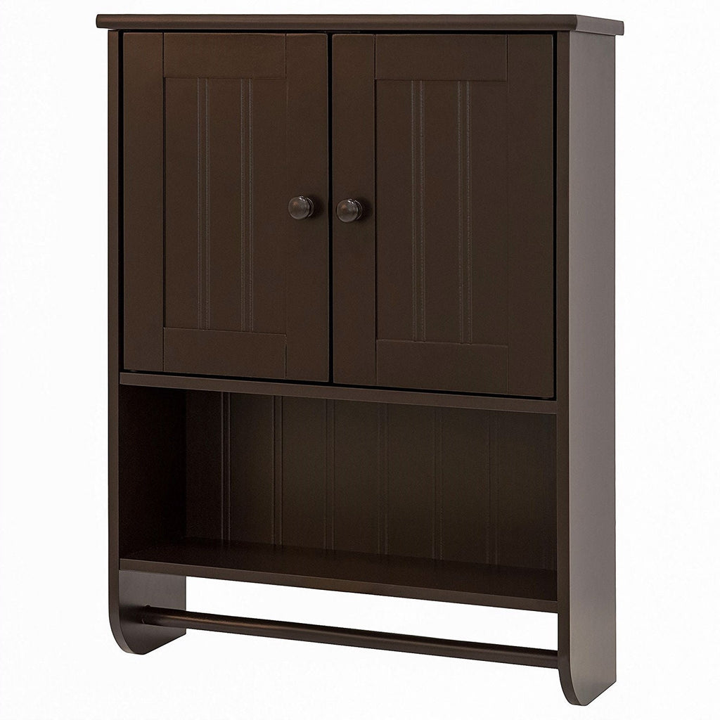 Espresso Bathroom Wall Cabinet Cupboard with Towel Bar - Deals Kiosk