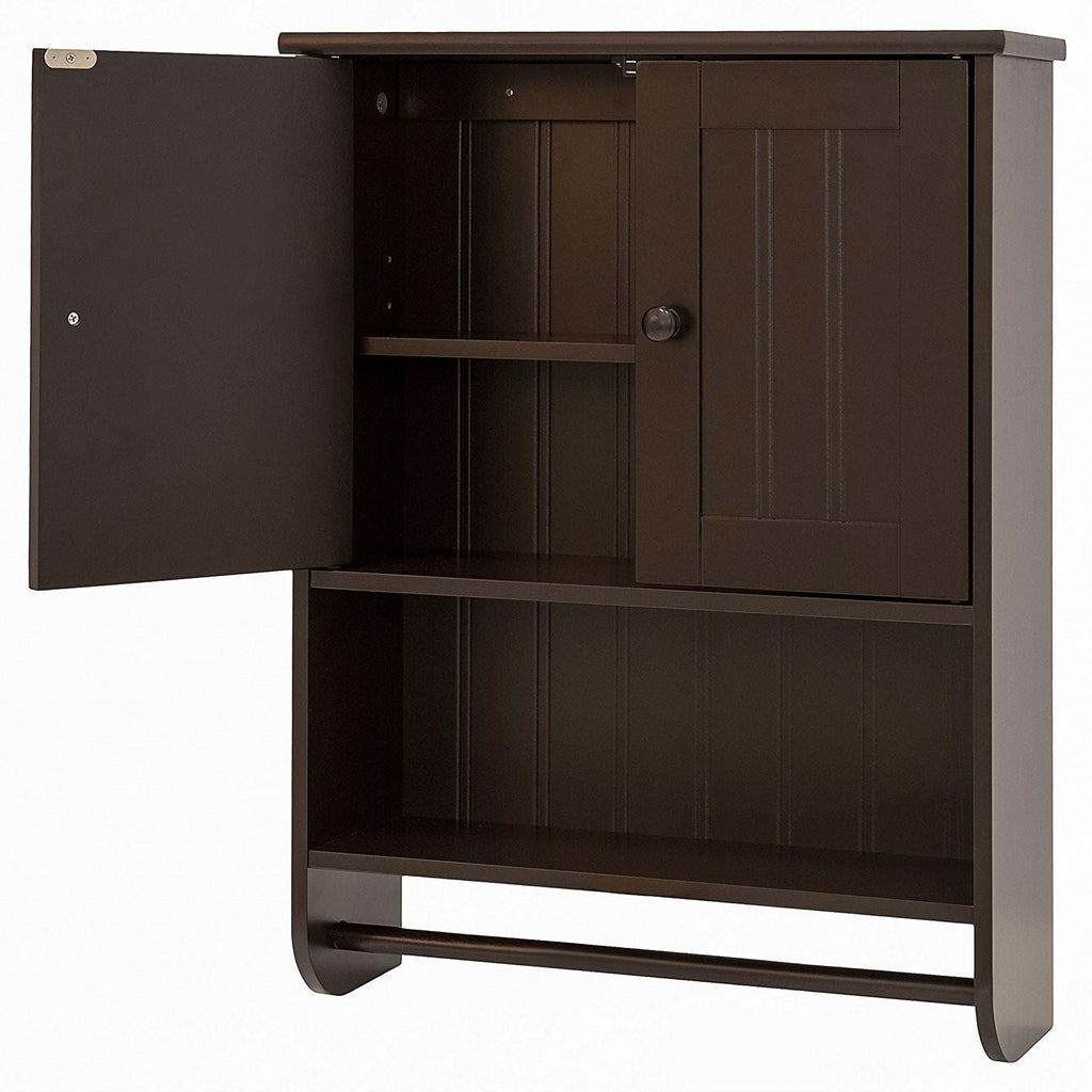 Espresso Bathroom Wall Cabinet Cupboard with Towel Bar - Deals Kiosk