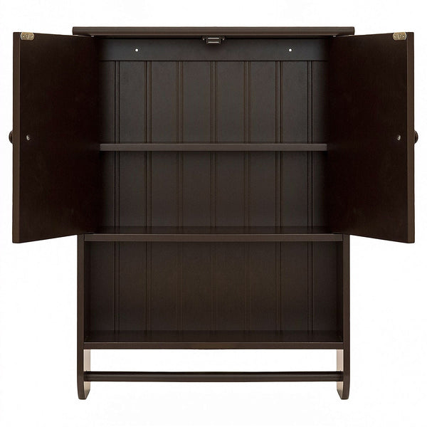 Espresso Bathroom Wall Cabinet Cupboard with Towel Bar - Deals Kiosk
