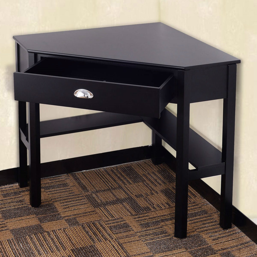Corner Black Wood Computer Desk with Drawer - Deals Kiosk