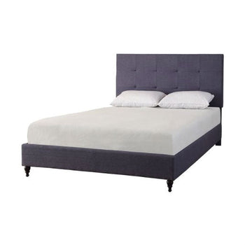 Full size Dark Blue Charcoal Linen Platform Bed with Upholstered Headboard - Deals Kiosk