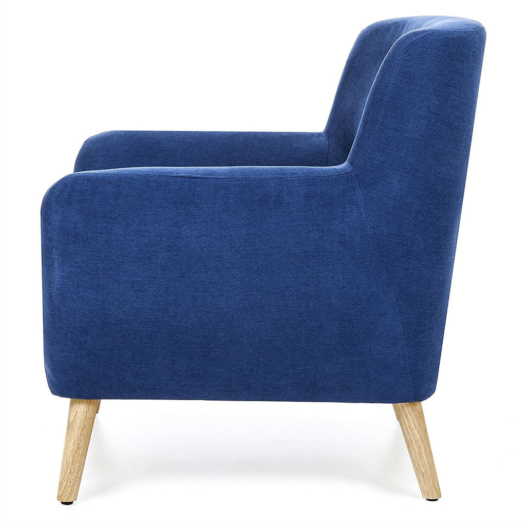 Blue Linen Upholstered Armchair with Mid-Century Modern Style Wood Legs - Deals Kiosk