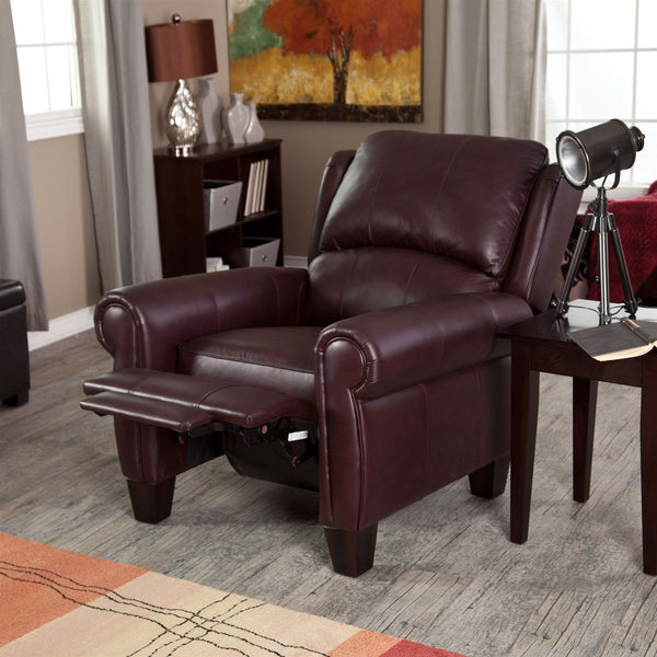 Burgundy Top-Grain Leather Upholstered Wing-back Club Chair Recliner - Deals Kiosk