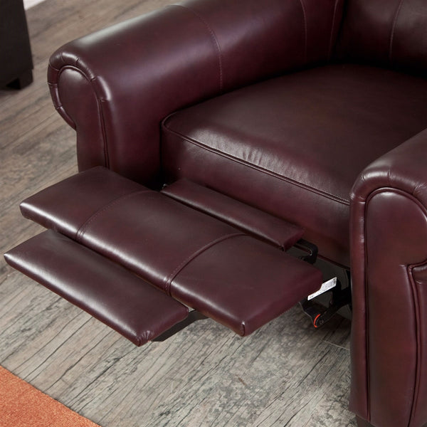 Burgundy Top-Grain Leather Upholstered Wing-back Club Chair Recliner - Deals Kiosk