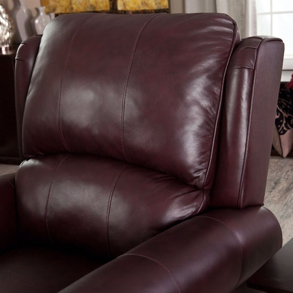 Burgundy Top-Grain Leather Upholstered Wing-back Club Chair Recliner - Deals Kiosk