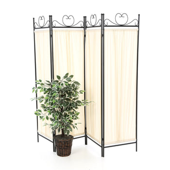 Black Metal 4-Panel Room Divider with Off-White Fabric Screen - Deals Kiosk