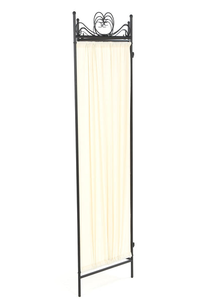 Black Metal 4-Panel Room Divider with Off-White Fabric Screen - Deals Kiosk