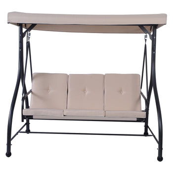 Beige Adjustable 3 Seat Cushioned Porch Patio Canopy Swing Chair - Deals Kiosk