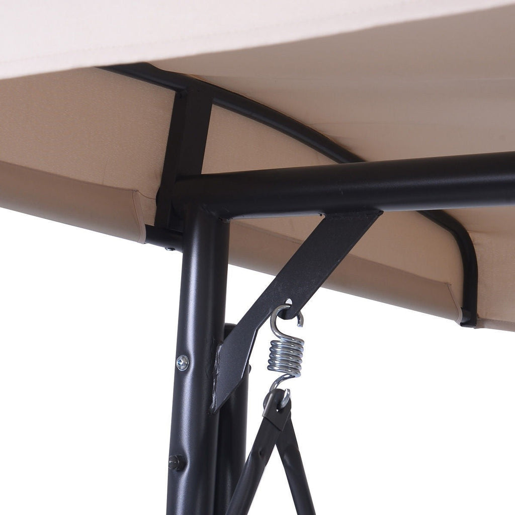 Beige Adjustable 3 Seat Cushioned Porch Patio Canopy Swing Chair - Deals Kiosk