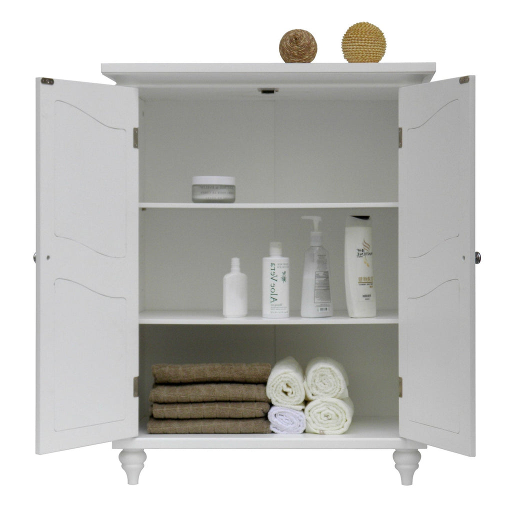 Bathroom Linen Storage Floor Cabinet with 2-Doors in White Wood Finish - Deals Kiosk
