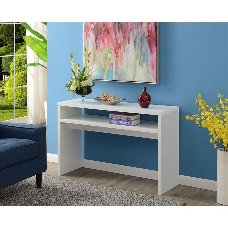 Modern FarmHome White Sofa Table Console Table with Bottom Shelf - Deals Kiosk