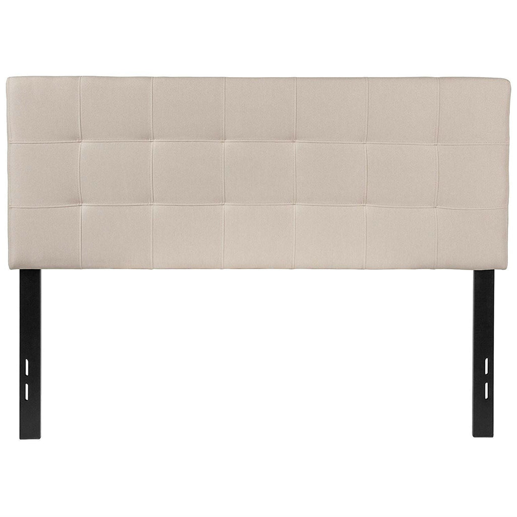 Full size Beige Taupe Fabric Box-Stitch Upholstered Headboard - Deals Kiosk