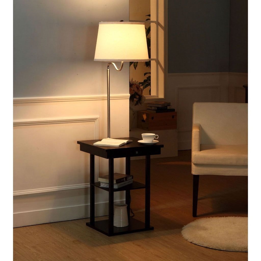 2-in1 Modern Side Table Floor Lamp with White Shade and USB Ports - Deals Kiosk