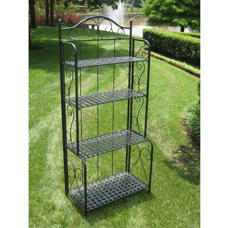 Indoor Outdoor Folding Black Metal Bakers Rack with 4-Tier Lattice Shelves - Deals Kiosk