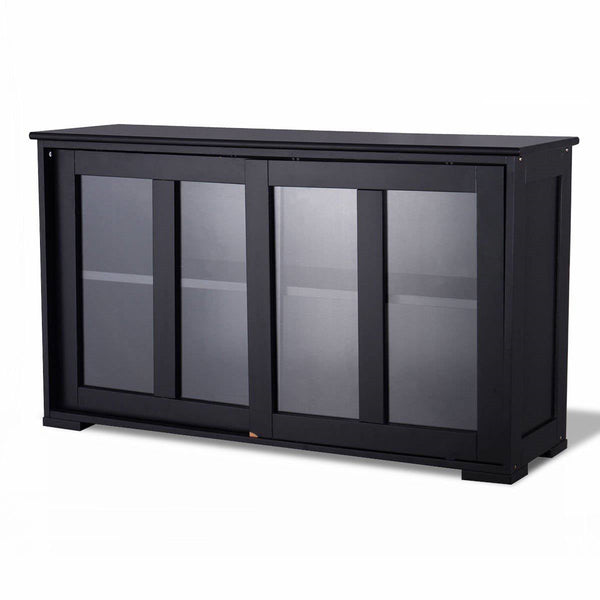 Black Sideboard Buffet Dining Storage Cabinet with 2 Glass Sliding Doors - Deals Kiosk