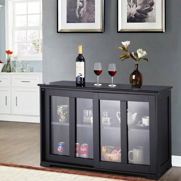 Black Sideboard Buffet Dining Storage Cabinet with 2 Glass Sliding Doors - Deals Kiosk