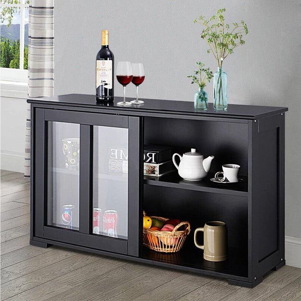 Black Sideboard Buffet Dining Storage Cabinet with 2 Glass Sliding Doors - Deals Kiosk