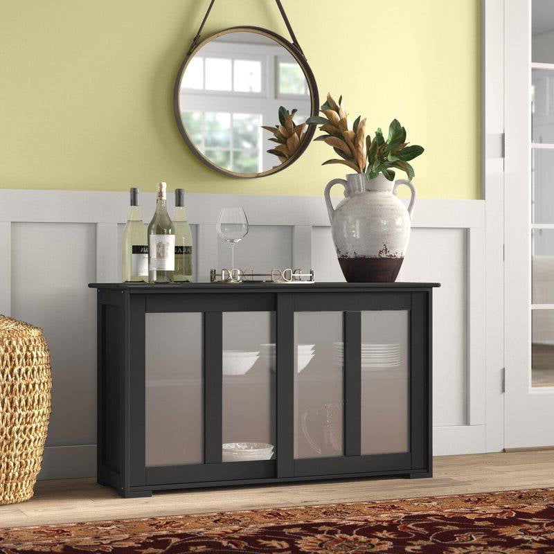 Black Sideboard Buffet Dining Storage Cabinet with 2 Glass Sliding Doors - Deals Kiosk