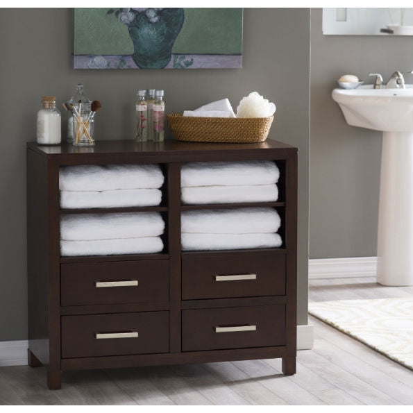 Espresso Freestanding Bathroom Floor Linen Cabinet with Open Shelves - Deals Kiosk