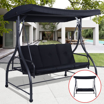 Black Adjustable 3 Seat Cushioned Porch Patio Canopy Swing Chair - Deals Kiosk