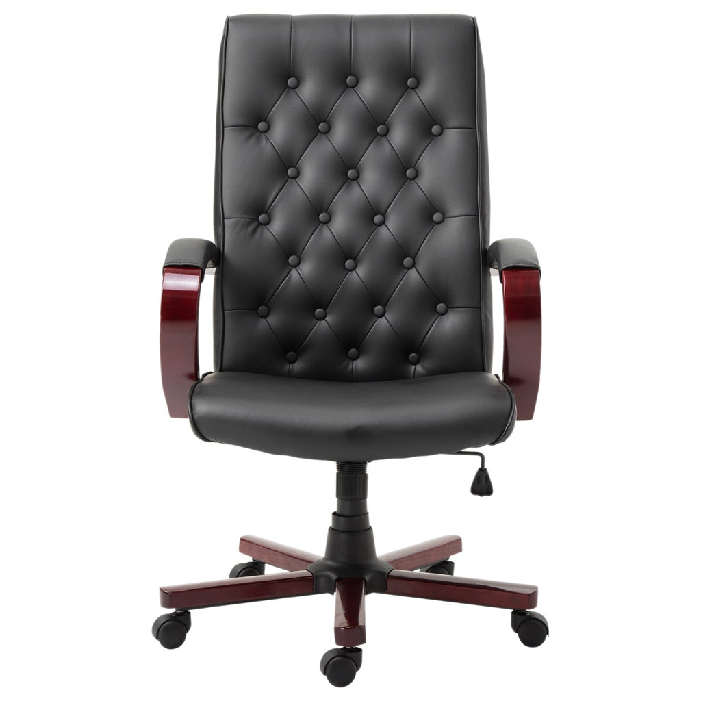 Black Wooden Faux Leather Adjustable High Back Executive Home Office Chair - Deals Kiosk