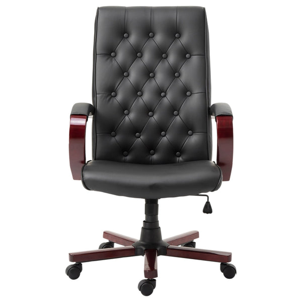 Black Wooden Faux Leather Adjustable High Back Executive Home Office Chair - Deals Kiosk