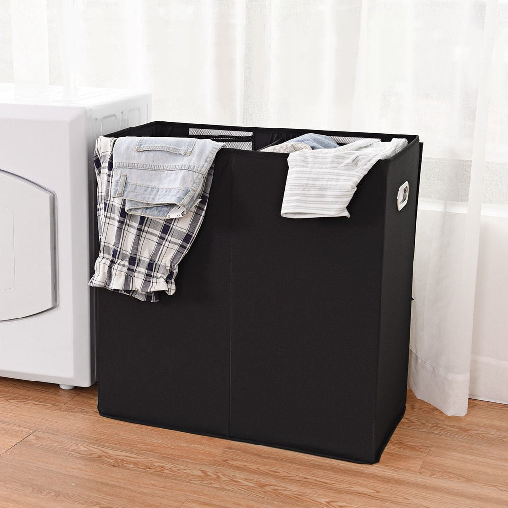 Black 2-Bin Laundry Hamper Clothes Storage Basket with Removable Bags - Deals Kiosk