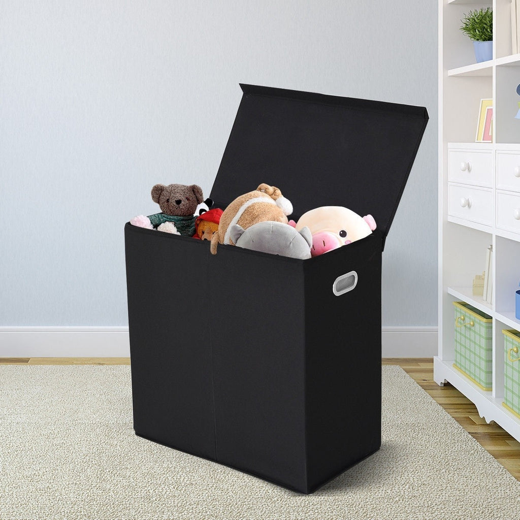 Black 2-Bin Laundry Hamper Clothes Storage Basket with Removable Bags - Deals Kiosk