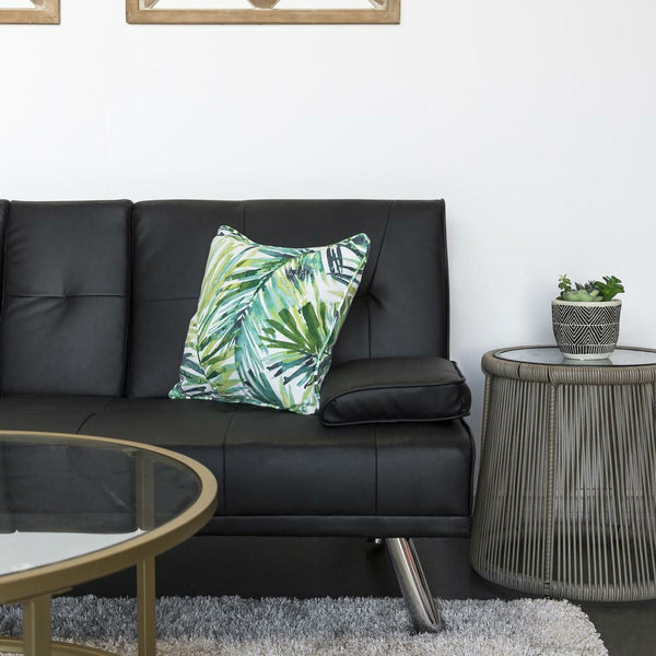 Black Faux Leather Convertible Sofa Futon with 2 Cup Holders - Deals Kiosk