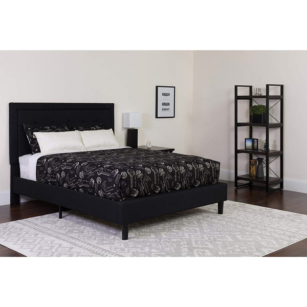 Full size Black Fabric Upholstered Platform Bed Frame with Headboard - Deals Kiosk