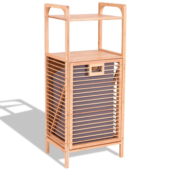 Bamboo 2-in-1 Laundry Hamper Side Table with 2 Shelves and Clothes Basket - Deals Kiosk