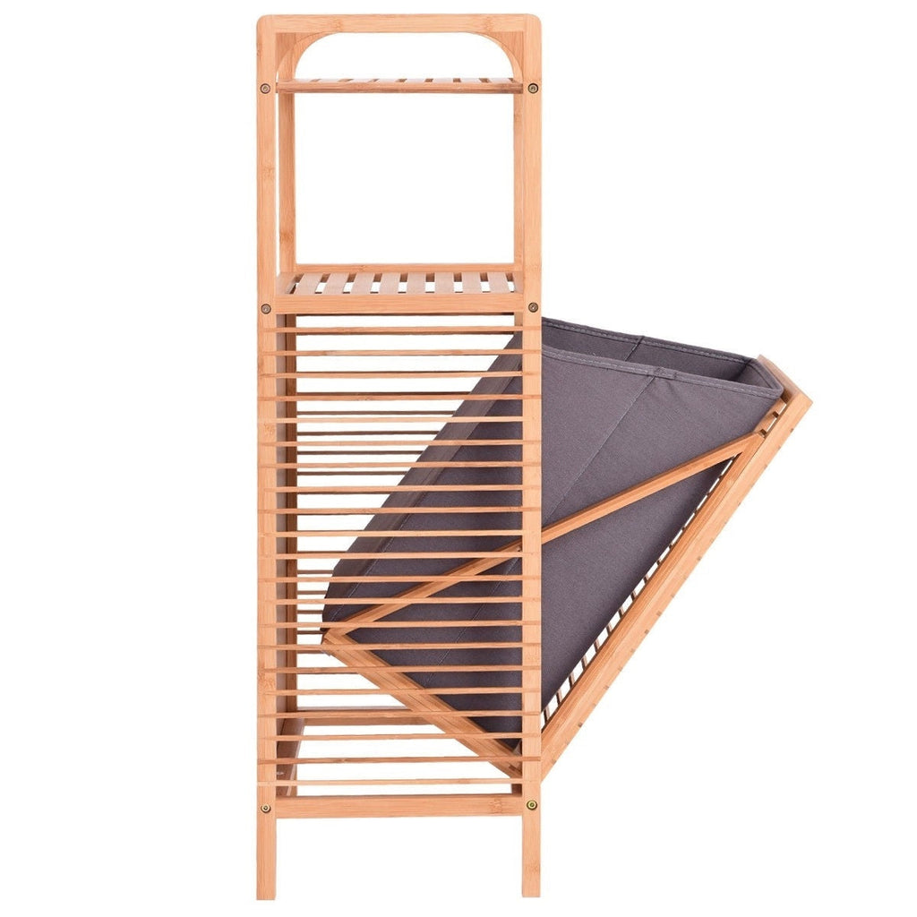 Bamboo 2-in-1 Laundry Hamper Side Table with 2 Shelves and Clothes Basket - Deals Kiosk