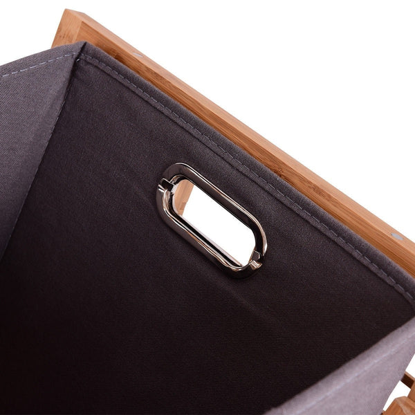 Bamboo 2-in-1 Laundry Hamper Side Table with 2 Shelves and Clothes Basket - Deals Kiosk