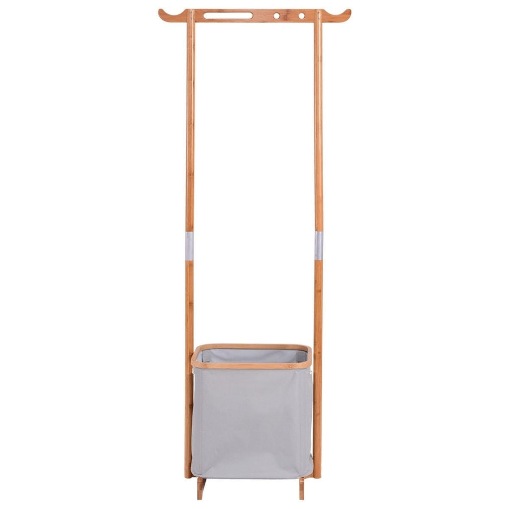 Bamboo Frame Laundry Hamper Basket with Garment Rack Clothes Hanger - Deals Kiosk